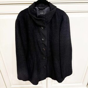 Eileen Fisher Baby Alpaca Wool Women’s Black Grey Button Front Lined Peacoat